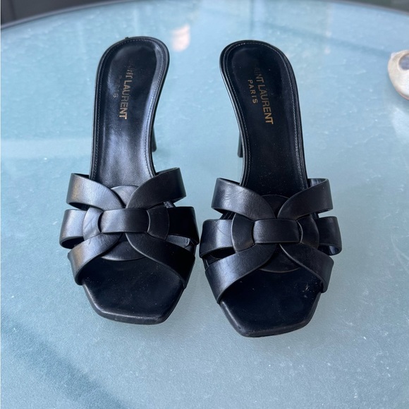 Saint Laurent Black Leather Knotted Slip-On Mules - Picture 6 of 7